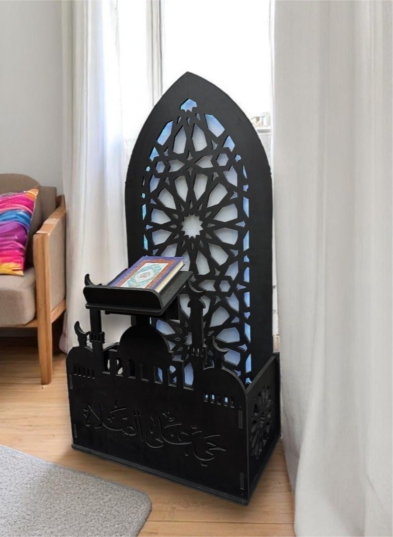 EMAAZZ LLC Premium Islamic Prayer Mat Stand Holder with Quran Holder & Tasbeeh Counter Stand, Elegant Black PVC Foam Plastic Prayer Rug Organizer, Modern Mihrab Design for Home Decor, Living Room, Mosque, Prayer Corner & Ramadan Gift - Image 2